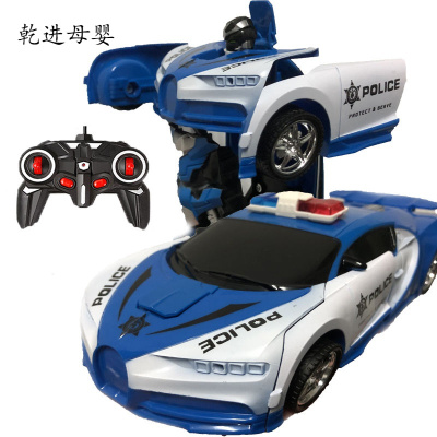 新品直营-儿童遥控车汽车机器人玩具遥控警车变形金刚电动男孩生日赛车布加迪警车-遥控变形充电版1组充电池+