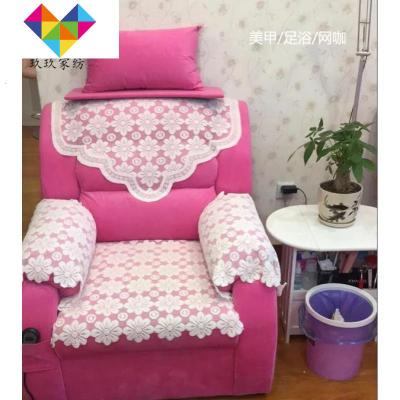 泼蕾丝沙发套椅子沙洗沐足罩欧式件套五甲店脚沙发白色防滑D46-P25-白色小花N26-80*160cm长坐垫御蓝锦