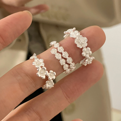 s925花朵戒指女小众简约时尚韩系食指戒气质指环银戒指潮送女朋友老婆情人节七夕生日礼物