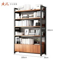 质凡家用书架置物架多层货架铁房带柜门置物展示柜陈列架 100*30*182cm