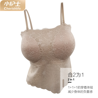 实体同款-小护士背心女蕾丝吊带镂空梅花带胸垫背心薄杯无钢圈抹胸文胸WHB014
