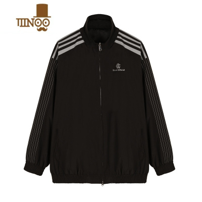 YANXU国潮三条杠运动夹克外套秋新款宽松休闲男女情侣翻领长袖上衣