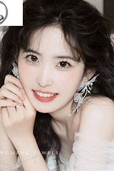 JiMi新款新娘结婚婚纱耳环大气蕾丝水晶耳夹礼服耳饰高级感仙美森系