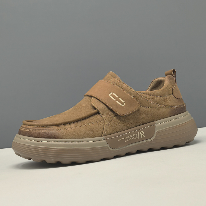 男生头层牛皮男款百搭潮鞋欧洲站真皮一脚蹬懒人鞋魔术贴休闲鞋男