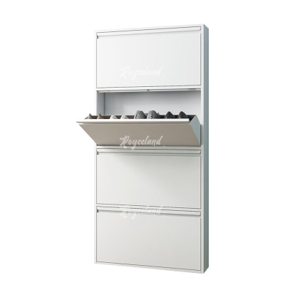 洛诗莲 (RoyceLand) 钢制翻斗鞋柜简约现代收纳柜白色四斗 655*152*1375
