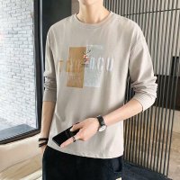 男士长袖T恤圆领青少年男装套头时尚潮流印花外穿打底衫薄款秋衣