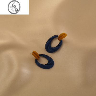 JiMi蓝色克莱因耳环小众轻奢特别设计感耳饰简约复古大气小耳坠