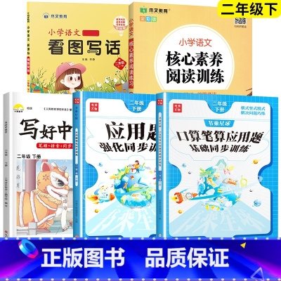 口算+应用题+字帖+阅读+看图写话.5本 二年级下 [正版]2025新 二年级下册数学口算笔算天天练应用题强化专项训练人