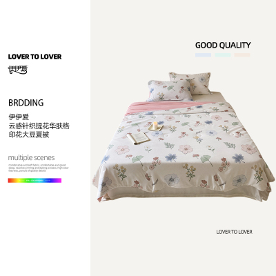 伊伊爱 云感针织提花华肤格印花大豆夏被