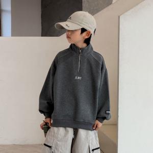 男童半拉链卫衣春装2026新款儿童春秋款衣服男孩大童洋气上衣潮酷
