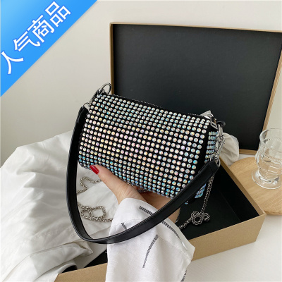 FENGHOU水钻链条包包女2021新款潮夏季时尚网红洋气斜挎小众感腋下包女斜挎包