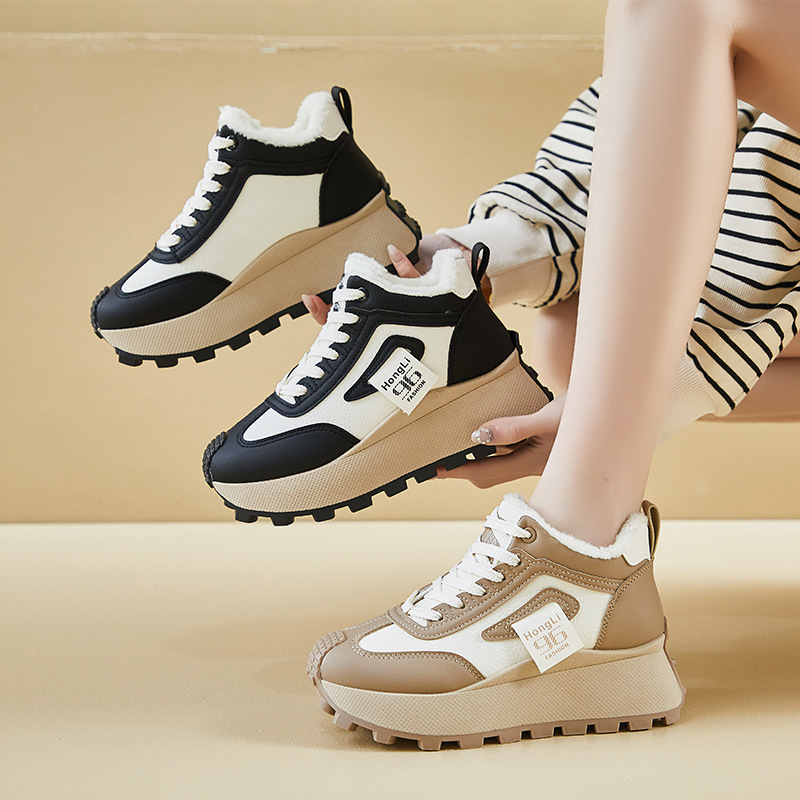 厚底女鞋新款冬季高帮加绒保暖老爹鞋百搭增高加绒_264
