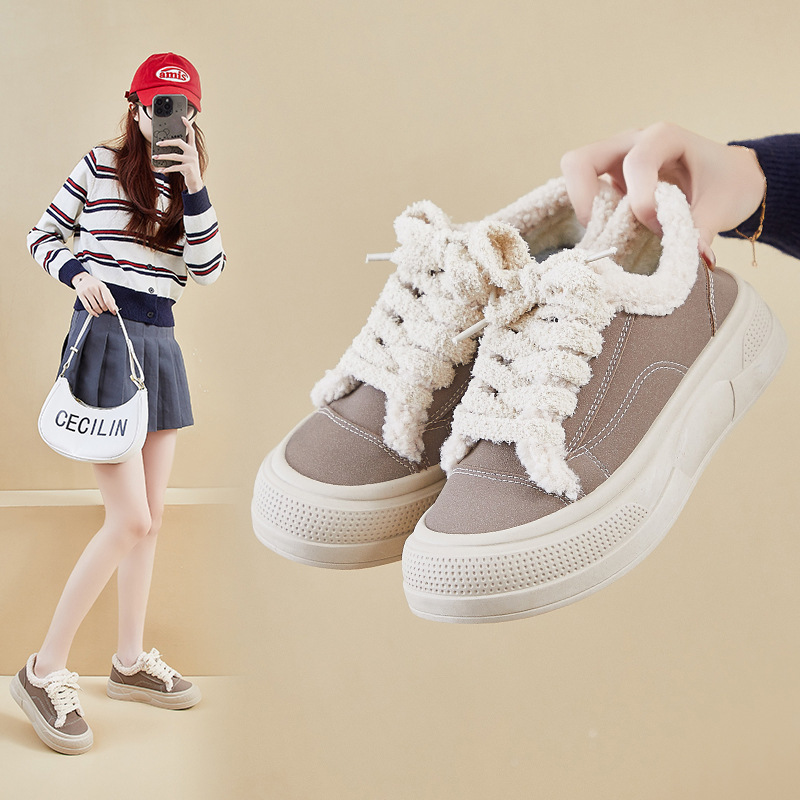 冬季加绒小白鞋新款韩版ins女学生厚底增高保暖板鞋休闲
