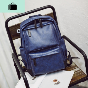 男包韩版潮包PU皮男士双肩包男背包学生书包电脑包休闲运动旅行包NEW LAKE 228-1蓝色背后PU皮