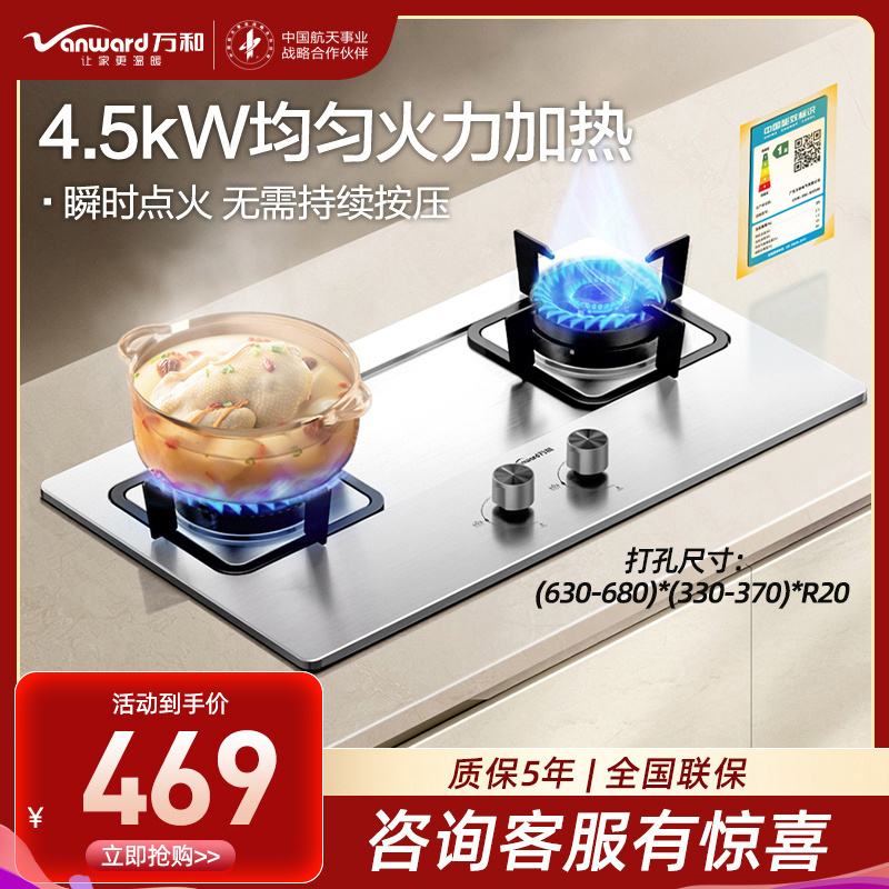万和(Vanward)[小灶君]B6液化气燃气灶具钢化玻璃煤气炉双灶嵌入式4.5kW家用猛火一级能效家电 B6B60