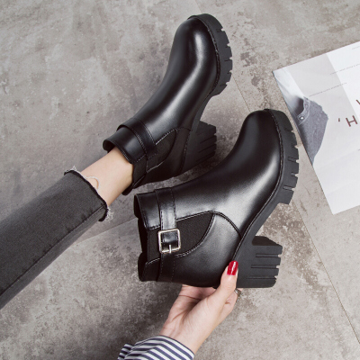 迪鲁奥（DILUAO)chic女英伦风裸靴子女女靴中跟(3-5厘米)平稳舒适百搭气质优雅街拍秋单靴短筒切尔西靴女