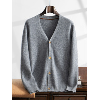 V领羊绒开衫男单排扣撞色打底休闲商务简约保暖长袖加厚宽松外套