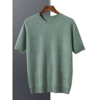 蜂窝提花羊绒短袖男圆领套头山羊绒毛衣T恤加厚半袖羊毛针织衫