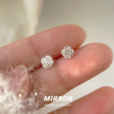 925纯银立体玫瑰花耳钉女简约睡觉不用摘耳环耳饰小众设计送女朋友老婆情人节七夕生日礼物