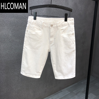 HLCOMAN巨帅气青年牛仔短裤男夏季薄款2025年新款夏天男士白色五分牛仔裤