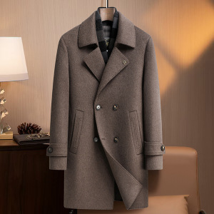 高端含羊绒羊毛双面呢大衣男士秋冬新款脱卸围巾鹅绒马甲羊绒外套