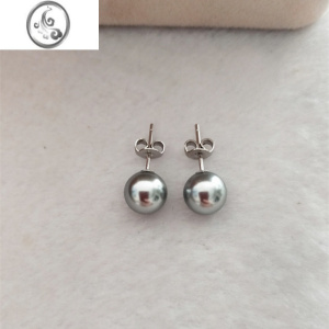 JiMi海水大溪地铂金灰珍珠耳钉925银耳针防过敏耳环简约气质韩版耳饰 灰色铂金灰