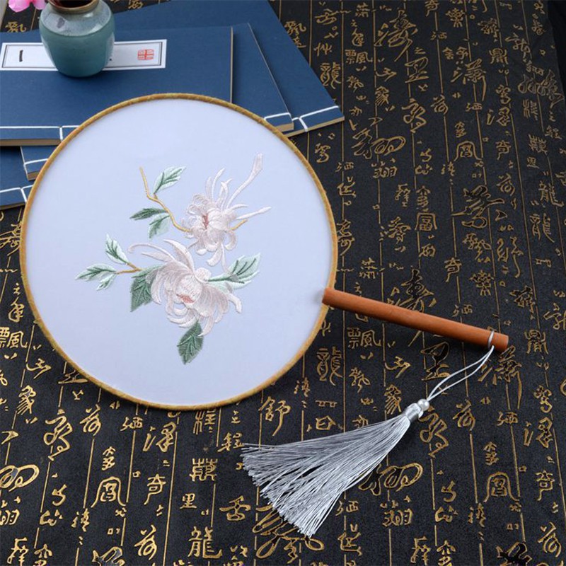 流苏双面刺绣明制古典配饰品宫扇圆扇短柄 三维工匠 双面绣花-彼岸花