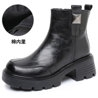 复古马丁靴女年秋冬季新款真皮加绒厚底粗跟舒适切尔西皮靴女