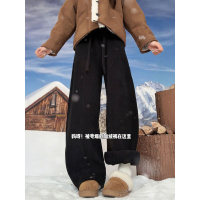 加绒阔腿裤女新款秋冬黑色直筒休闲小个子加厚灯芯绒裤子_775_359