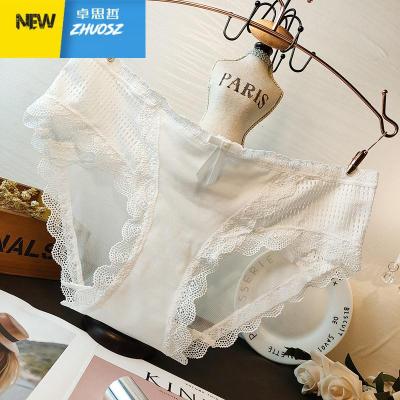 欧美舒适柔软开孔布网纱拼接性感蕾丝边中低腰内里内裤女卓思哲