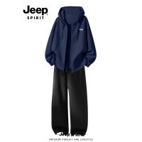 Jeep吉普开衫卫衣套装男款春秋季新款宽松休闲运动服外套长裤男装