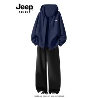Jeep吉普开衫卫衣套装男款春秋季新款宽松休闲运动服外套长裤男装