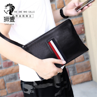 狮壹（Lionone）手包男士头层牛皮新款时尚信封包手抓包男大容量手拿包男多功能男生手机包黑色默认颜色