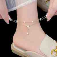 蝴蝶流苏珍珠脚链女2025新款潮轻奢高级感钛钢不掉色性感足链踝链送女朋友老婆情人节七夕生日礼物