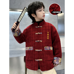 男童拜年服新款中大儿童蛇年本命年红色外套冬季新年衣服唐装
