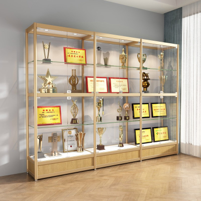 易企采 金色带灯荣誉展示架30*300*200CM无门 奖牌展示架证书奖杯奖状展示柜 单位:组 货期:10天