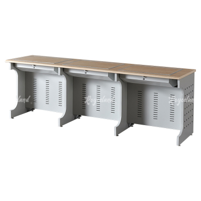 洛诗莲 (RoyceLand) 隐藏式翻转电脑桌培训桌教室机房多媒体学习桌办公桌B款三人位白枫色