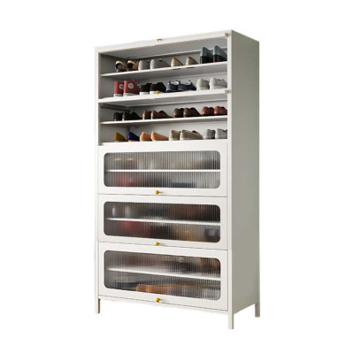 铭威盾家用门口鞋柜新款2024室内入户储物柜一体翻门钢制5门10层100宽-白色