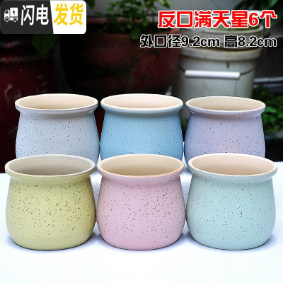 三维工匠4个9.9元陶瓷花盆多肉粗陶素烧透气个性自彩陶瓷花盆大小盆栽 黑色反口满天星6个 小花盆容器