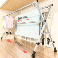不锈钢落地折叠晾衣架 室内外晒衣架 双杆阳台X型可伸缩加粗晾衣杆 1.6m双杆
