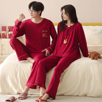 情侣睡衣春秋冬季棉质本命年喜庆结婚红色一男士一女士家居服套装_658