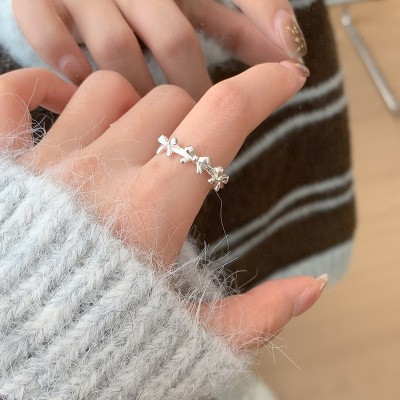 S999足银蝴蝶结戒指新潮韩系设计食指戒闺蜜配饰时髦轻奢指环批发送女朋友老婆情人节七夕生日礼物