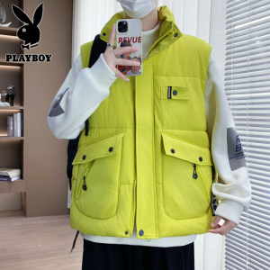 花花公子新款高品质M-329工装马甲男立领大口袋潮流青少年加厚保暖单穿冬季坎肩单穿