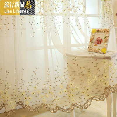 欧式田园刺绣花窗帘成品白色纱帘定制飘窗韩式窗纱阳台 三维工匠