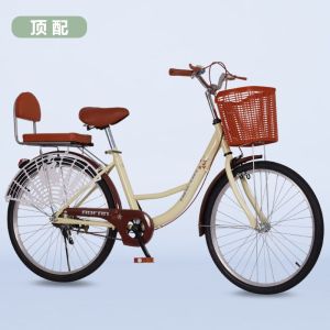 实心胎轻便通勤淑女学生后座中大童成年人自行车24寸26寸复古女式