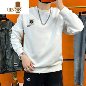 YANXU圆领卫衣秋季2023新款宽松长袖打底衫男士百搭潮流休闲设计感上衣