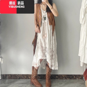 YIBUSHENG民族风开衫配吊带裙套装裙子大码胖mm波西米亚异域风连衣裙女季