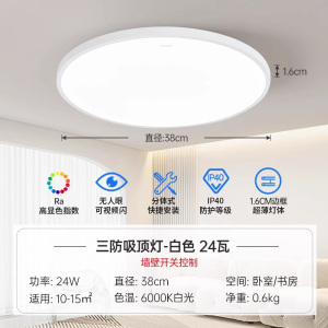 三防吸顶灯 led防潮防虫防尘阳台走廊过道灯超薄吸顶灯24W-三防灯-白光-38CM