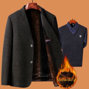 啄木鸟爸爸冬装外套装中年西服男加绒加厚喜公公结婚礼中老年西装