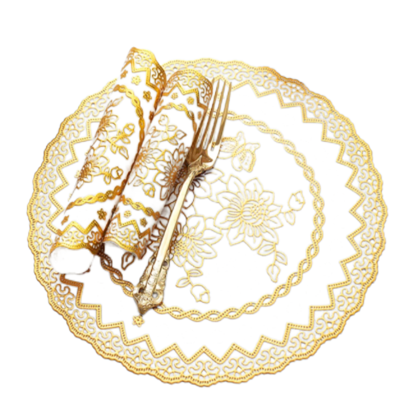 羚翎 LL-D17 直径16CM PVC 杯垫 白底金花